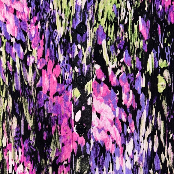 Vibrant Y2K Purple and Green‎ Women's Crinkle Blouse Stretch Shirt - Picture 3 of 7